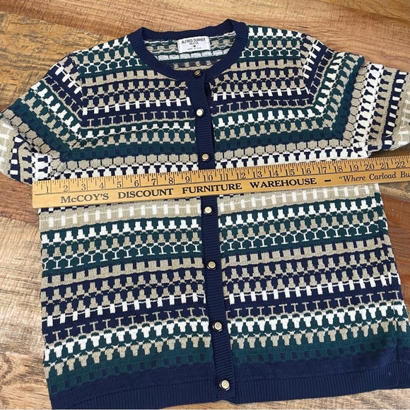 Vintage Alfred Dunner Button Up Sweater Cardigan Med petite Striped Geometric - Picture 5 of 8
